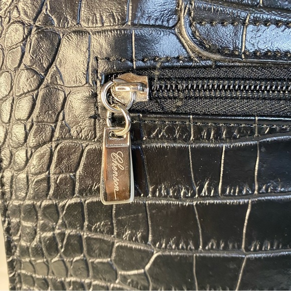 90s Structured Handbag Black Croc Embossed Box Purse Chenson - Picture 4 of 14